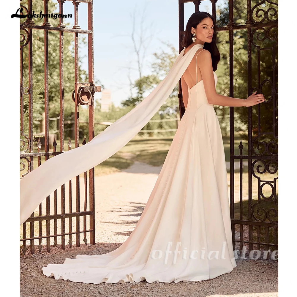 Lakshmigown Minimalistisches Plissee-Hochzeitskleid mit Korsett und Schal, ärmellos, mit Schleppe, Brautkleid, Vestidos, maßgeschneidert – Detail 6
