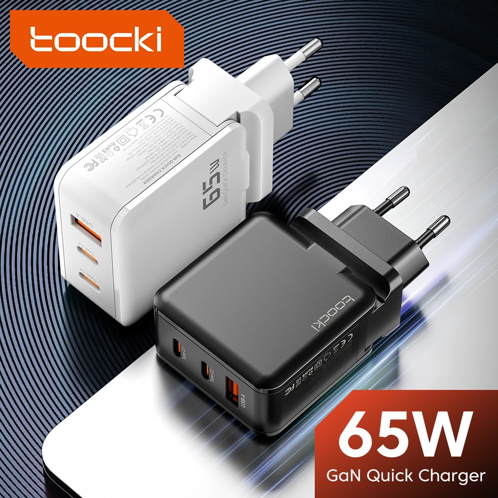 Toocki 65W GaN Charger Fast Charge QC3.0 USB Type C Charger PD3.0 USB Charger For IPhone 14 13 Pro Max Xiaomi Laptop MacBook