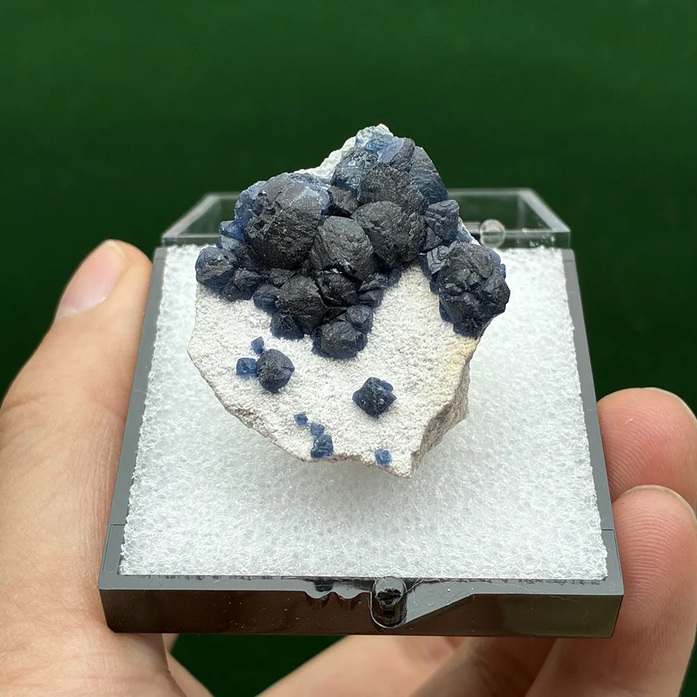 

A1-2D NEW 100% Natural Blue Fluorite Blueberry Fluorite Mineral Crystal Teaching Specimen Box size:52*52*52 mm