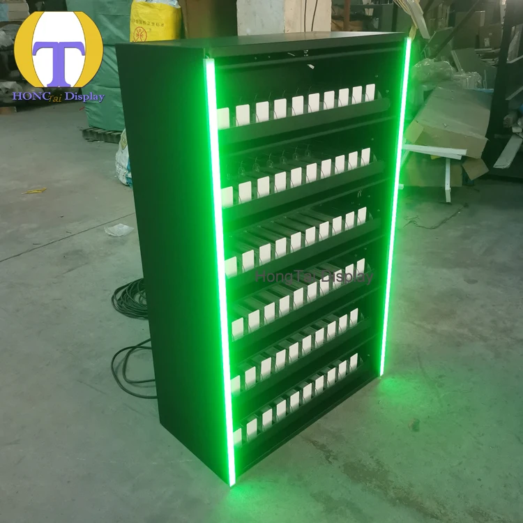 Custom.HongTai Grosir Akrilik Pusher Besi Display Showcase Lampu LED Perlengkapan Besi untuk Toko Rokok & Toko Ritel