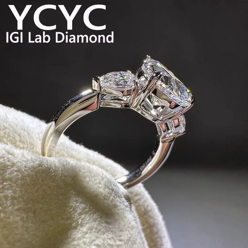 1 2 3 5Ct Solid 14K White gold Ring Lab grown dimaond ring IGI Pear cut D VS1 Wedding ring engagement ring Factory Sell