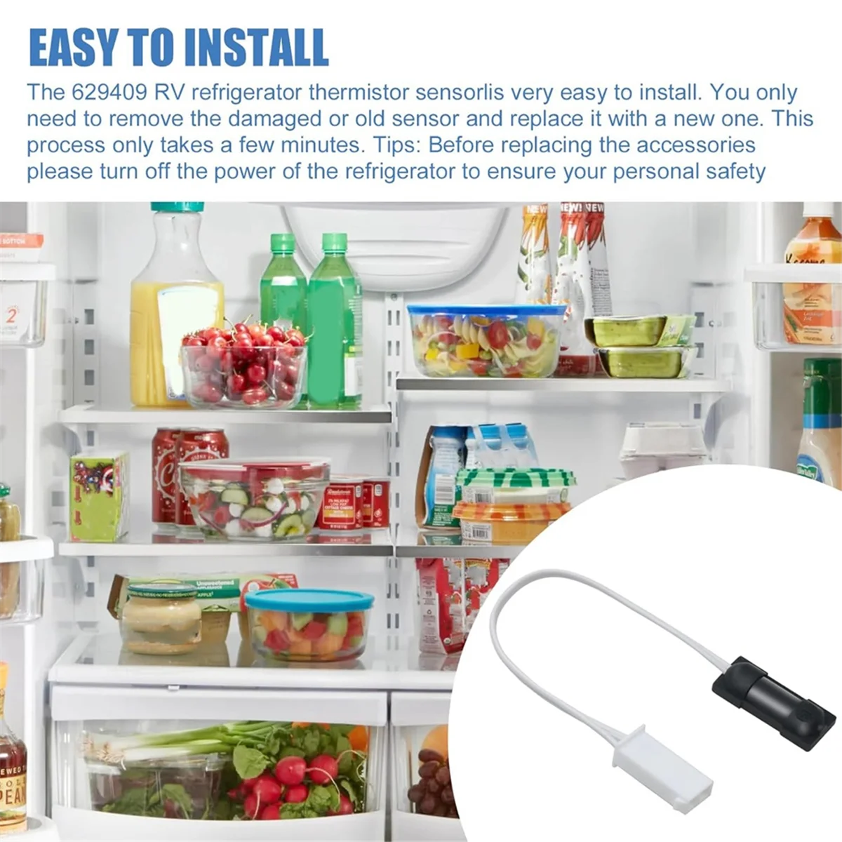 BAAQ 2pcs 629409 Thermistor for RV Refrigerator Thermistor Parts for N641 N811 N821 and N841 Models Thermostat Sensor