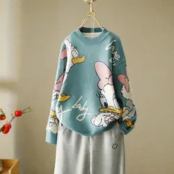 New Autumn Cartoon Pattern Sweater Women Lazy Wind Loose Fall/winter Outer Wear Pullover Knitted Top Women's Sweater