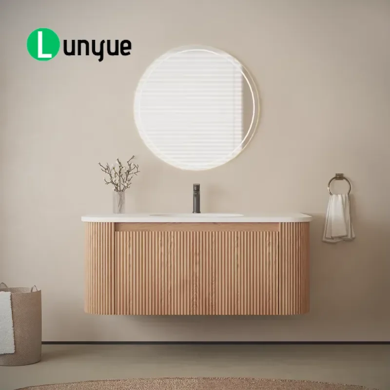 Floating Curved Bathroom Cabinet Wall Mounted Vanity with Countertop 36 42 Inch Modern Storage for Bathroom Home Decor