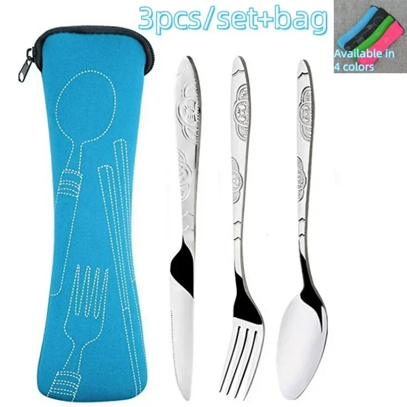 

3 предмета из нержавеющей стали в западном стиле, нож для стейка, вилка, ложка, креативная тканевая сумка, портативный набор посуды в западном стиле, набор столовых приборов