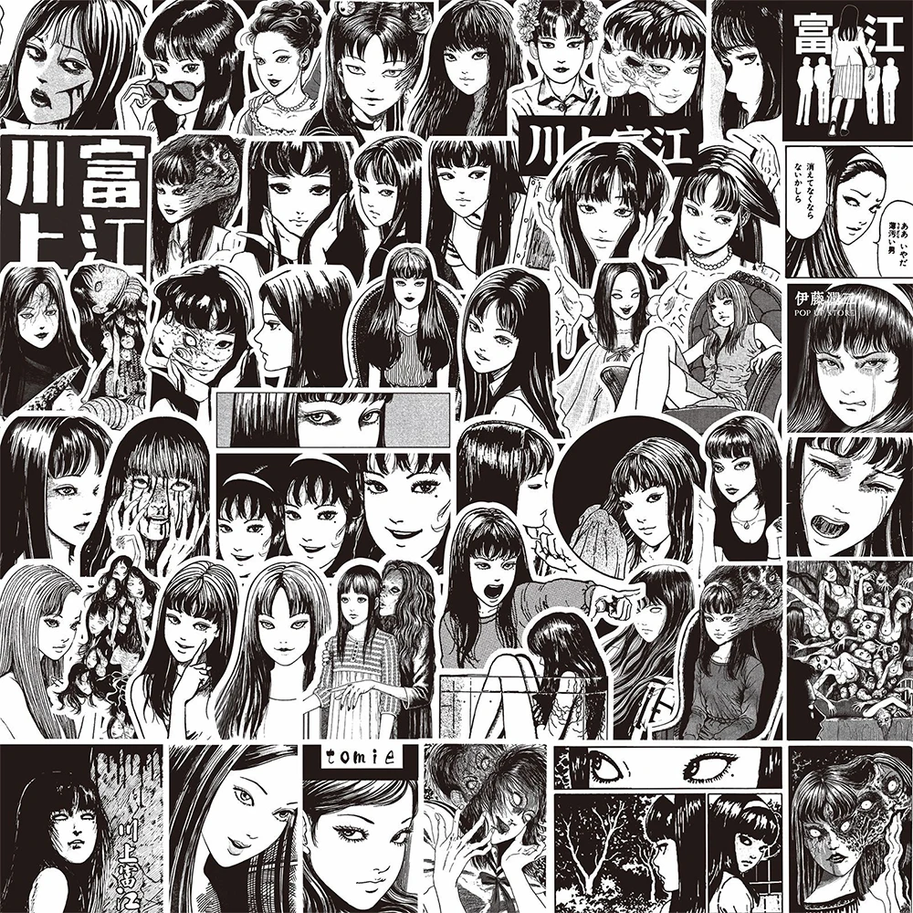 10/35/70pcs Black White Kawakami Tomie Stickers Horror Anime Sticker Motorcycle Laptop Skateboard Luggage DIY Decal Decoration