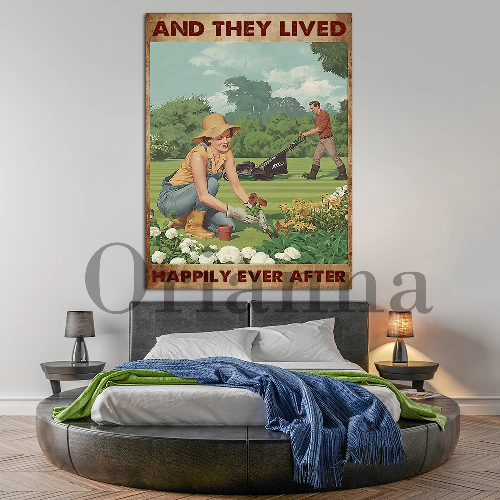 Gardening And They Lived Happily Ever After Retro Poster, Gardening Couple And They Lived Happily Ever After Vintage Poster Gift