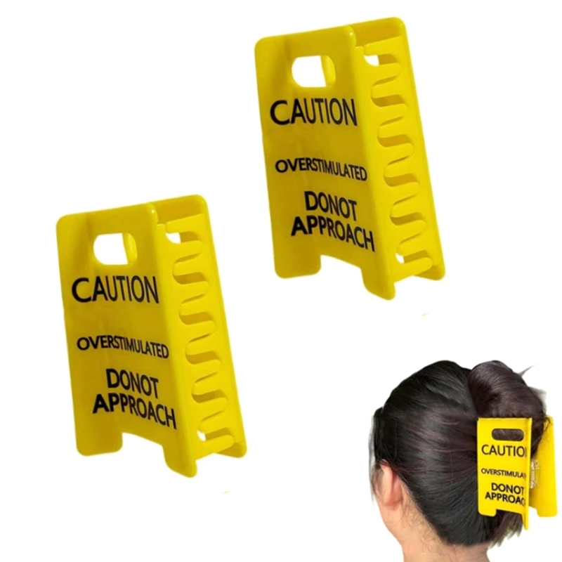 Caution Overstimulated Hair Claw Clip Stimulating Warning Hair Clip Fashionable Hair Accessories for Men and Women 4pcs Retail