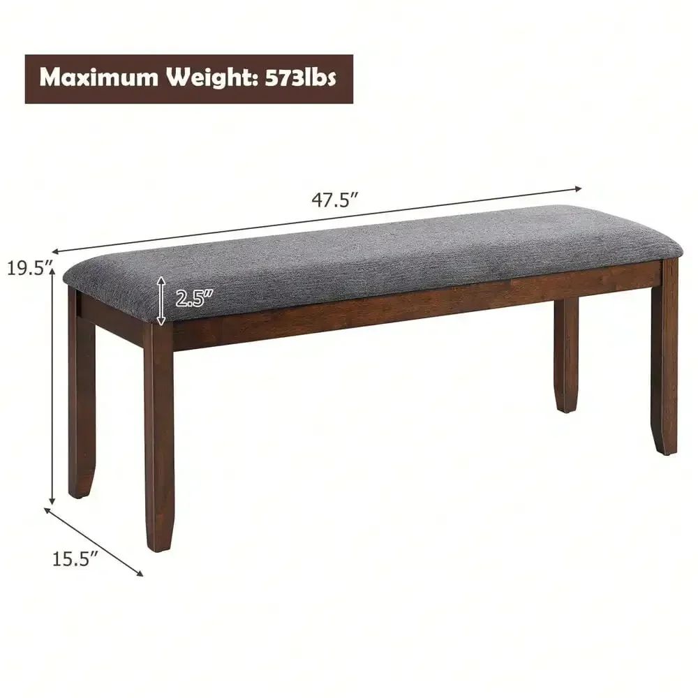Dining Bench Upholstered Cushioned Bench Footstool Kitchen w/ Wood Legs