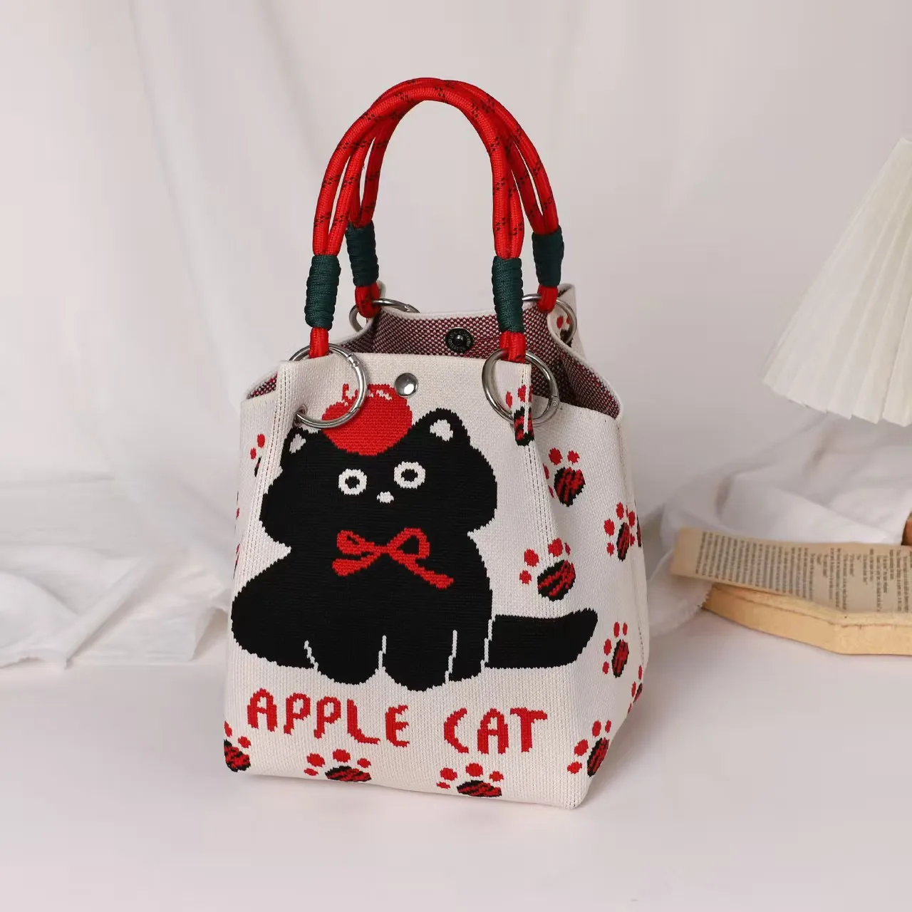 

Вязаная сумка большой вместимости, сумка с с магнитной пряжкой, женская вязаная сумка, модная сумка с цветочным узором для студентов