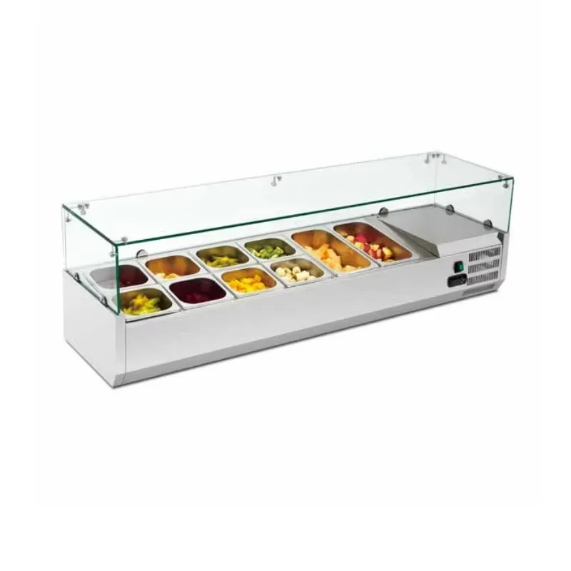 Commercial two-door pizza preparation refrigerator salad bar sandwich preparation rack