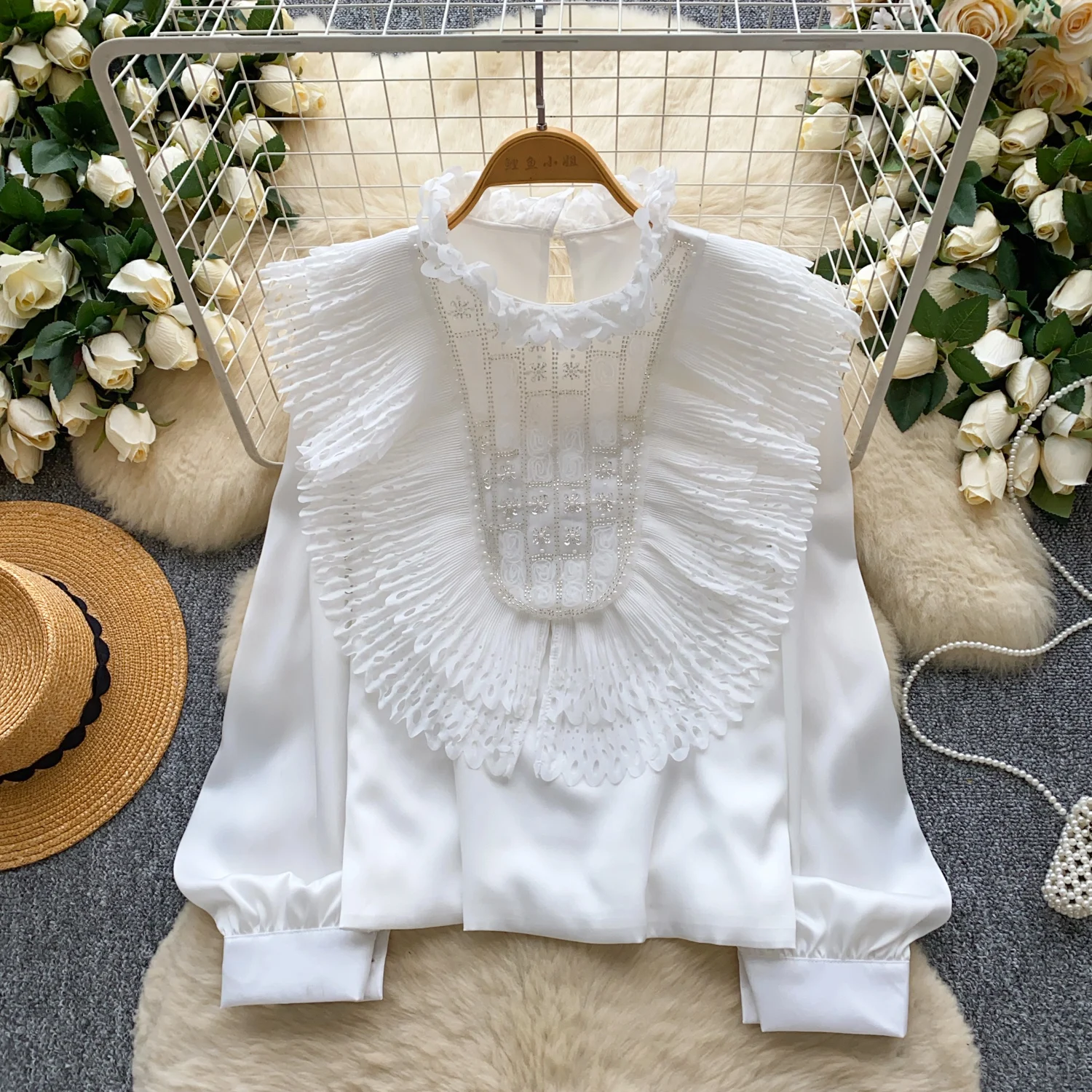 

Винтажная элегантная тонкая блузка с длинными рукавами и рюшами, модная рубашка, повседневная шикарная женская рубашка Fairy