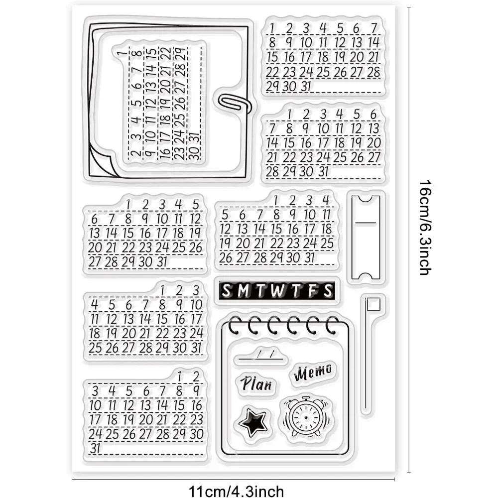 Calendar Clear Stamp, Planner Silicone Stamp Cards Rubber Stamps Transparent Stamps Seal Paper Stamp for Card Making Photo Album