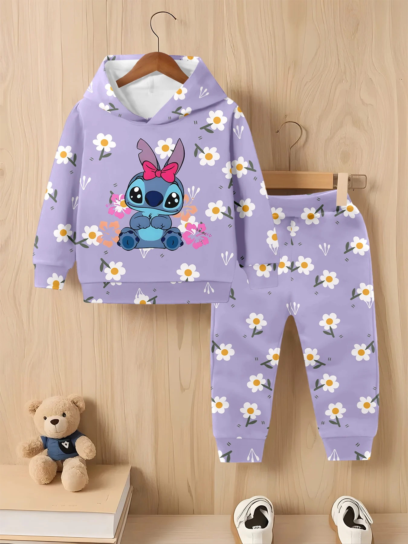 طقم بقلنسوة من العلامة التجارية العصرية + ميكي، طقم سويت شيرت وسراويل رياضية للأطفال مكون من قطعتين، نمط كرتوني لملابس الربيع والخريف