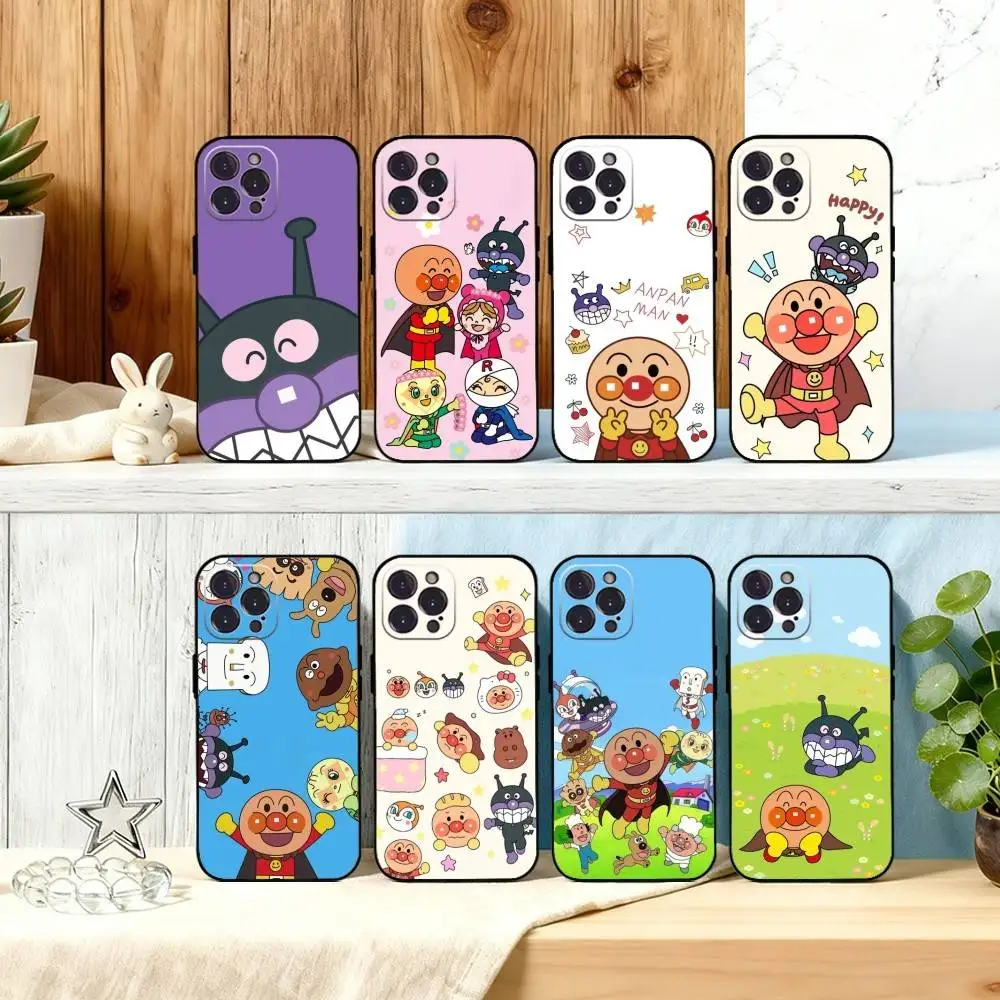 

Anime A-Anpanman Phone Case For iPhone17,16,15,14,13,12Plus,Pro Max,XS,5G Soft Silicone Black Cover