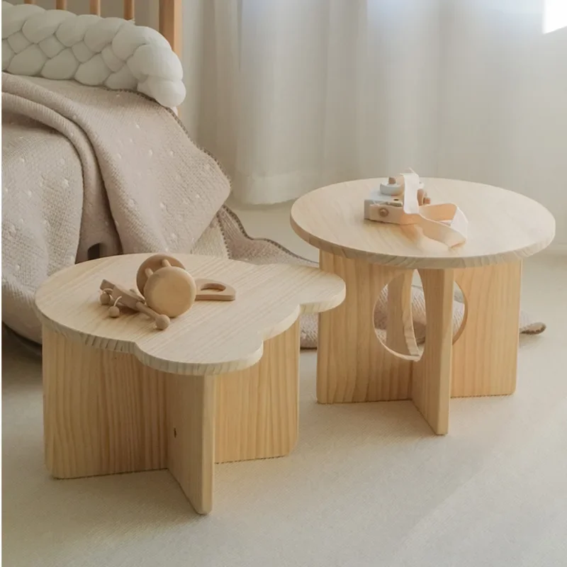 

Solid Wood Children's Small Table Kindergarten Handmade Small Round Table Korean Small Tea Table Set Up Learning Desk