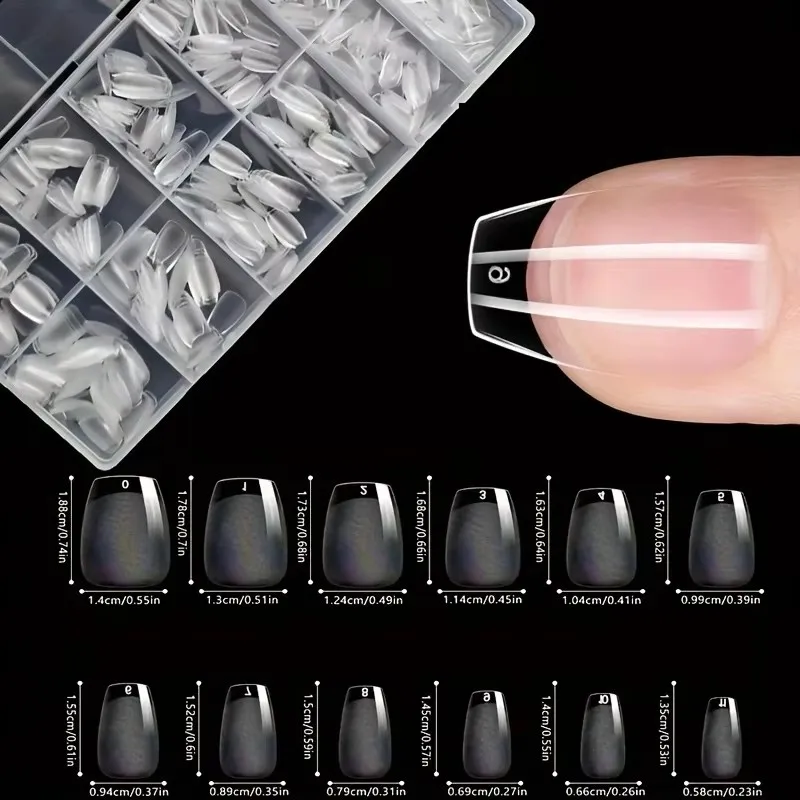 600 korte amandelvormige semi-mat transparant acryl valse nageltips voor nagelverlengingen en manicuregereedschap