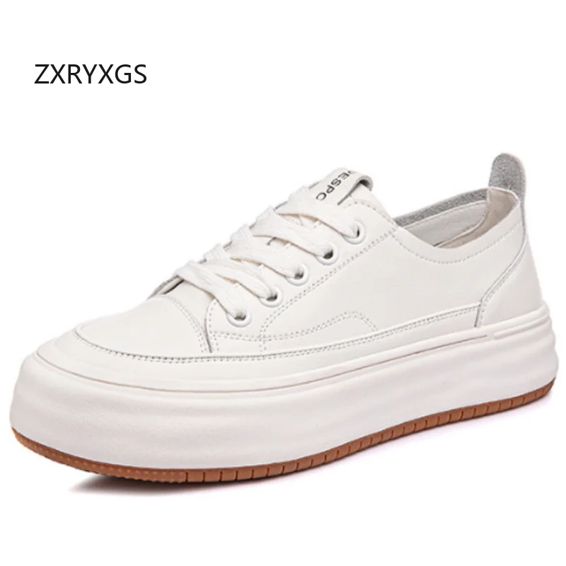 

ZXRYXGS 2026 Spring New Trendy Women Genuine Leather Sneakers Comfortable Thick Sole Increase Shoes Women Casual Sneakers