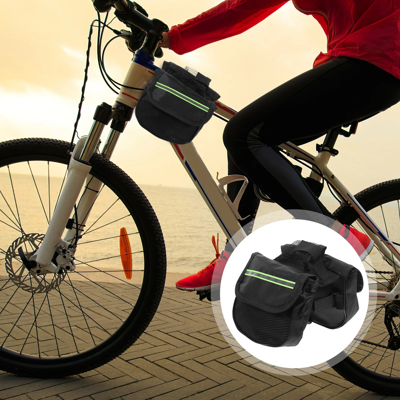 

Bike Bag Triangle Storage Pouch for Handlebar Cycling Road Bicycle Bags Black Saddle Lightweight Durable Reflective Strips