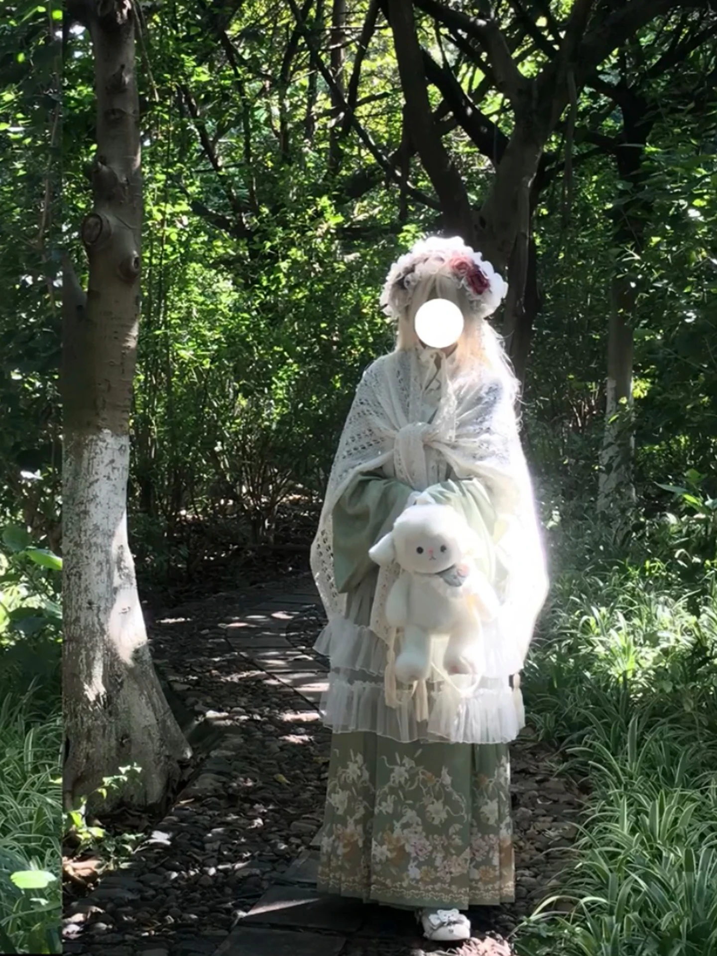 green-lolita-hanfu-set-ming-dynasty-style-tang-suit-with-sleeves-collar-intersecting-face-skirt-for-women-18-25-years-old