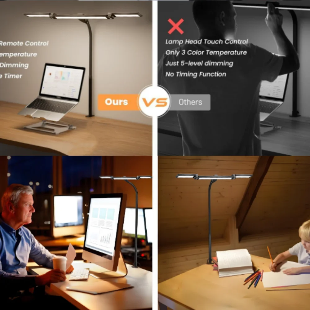 مصباح مكتب LED مع مشبك، مصباح طاولة LED فائق السطوع بقدرة 24 وات للمكتب المنزلي مع إضاءة للجو، يعتم تلقائيًا
