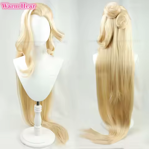 Game La Signora Synthetic Hair 120cm Long Straight Golden Buns Cosplay Anime Wig Heat Resistant Hair Women Lady Cosplay +Wig Cap