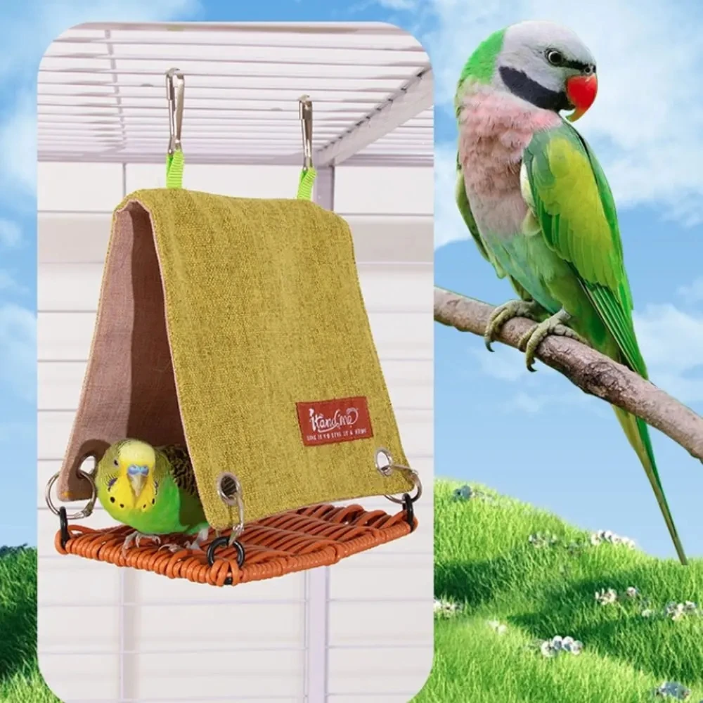 

Bird Cage Accessories Hanging Bird Nest Cooling Weaving Bird House with Hooks Parrot Swing Hammock Summer