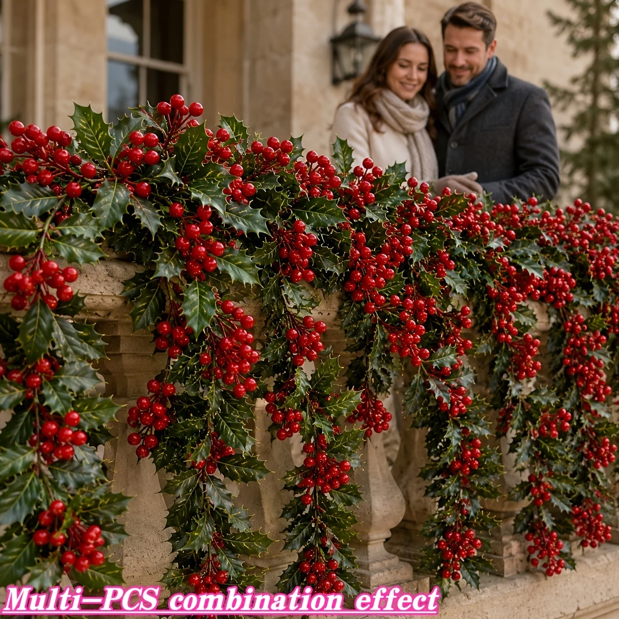 : Red Berry Christmas Holly Wreath 4