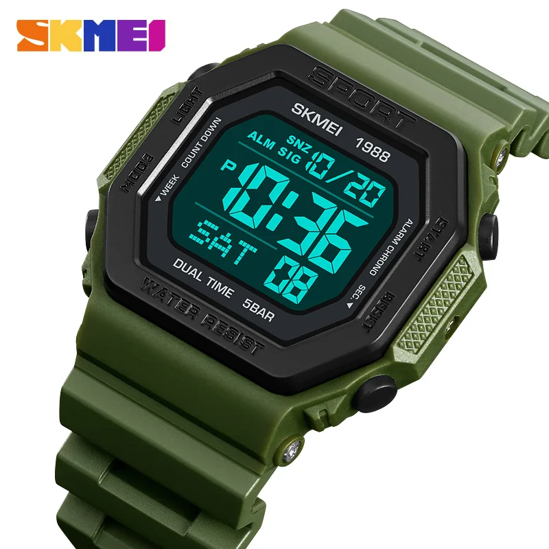 

SKMEI Sport Mens Back Light Watch Digital Multifunctional Countdown Stopwatch Wristwatches 5Bar Waterproof Date reloj hombres