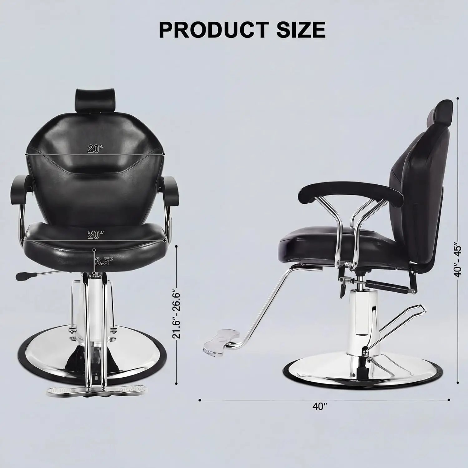 Heavy Duty Hydraulic Reclining Barber Chair 20 In Wide Seat 400 LBS Capacity 23 In Chrome Base 360 Swivel 135 Deg Recline Salon Tattoo Spa Chair