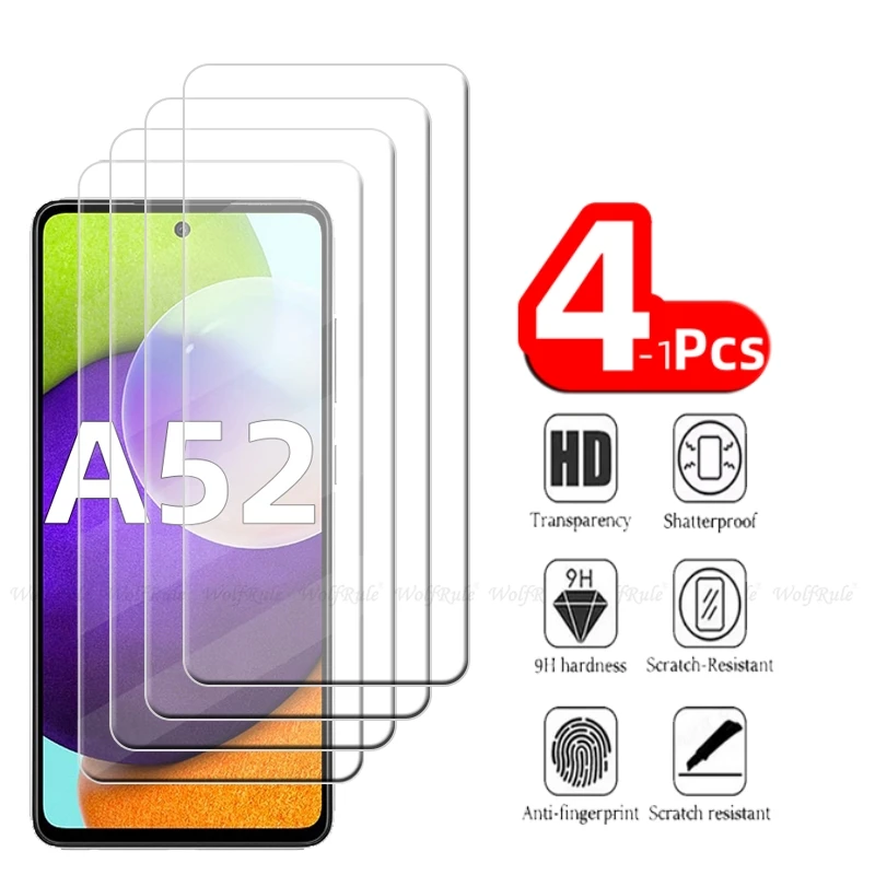 

1-4Pcs For Samsung A52 Glass Samsung Galaxy A52 Tempered Glass Protecitve 9H HD Transparent Clear Screen Protector Samsung A52