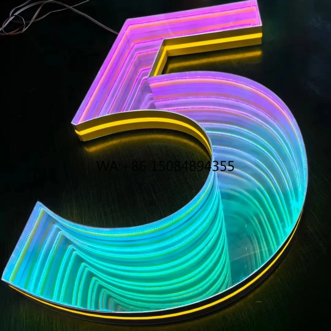 

3D Printed LED Multi-Color Mirror Infinite Word Display Stainless Steel Tempered Glass Wireless Remote Controlled Car
