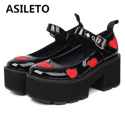 ASILETO 2022 décolleté con plateau da donna punta tonda tacchi grossi cinturino con fibbia Appliques Large Size 35-43 nero rosso primavera S3119