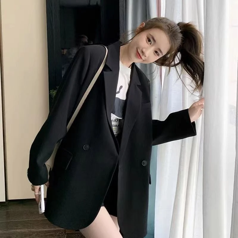 

Korean Style 2025 Spring Autumn Women's Unique Back Slit Blazer Loose Solid Color Casual Mid Length Best Selling