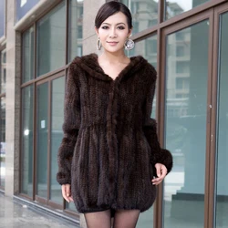 2022 New Winter Mink Fur Coat Women's Long-Sleeve Top Fashion All-Match Mink Knit Jacket Mink Knitted Female Coat