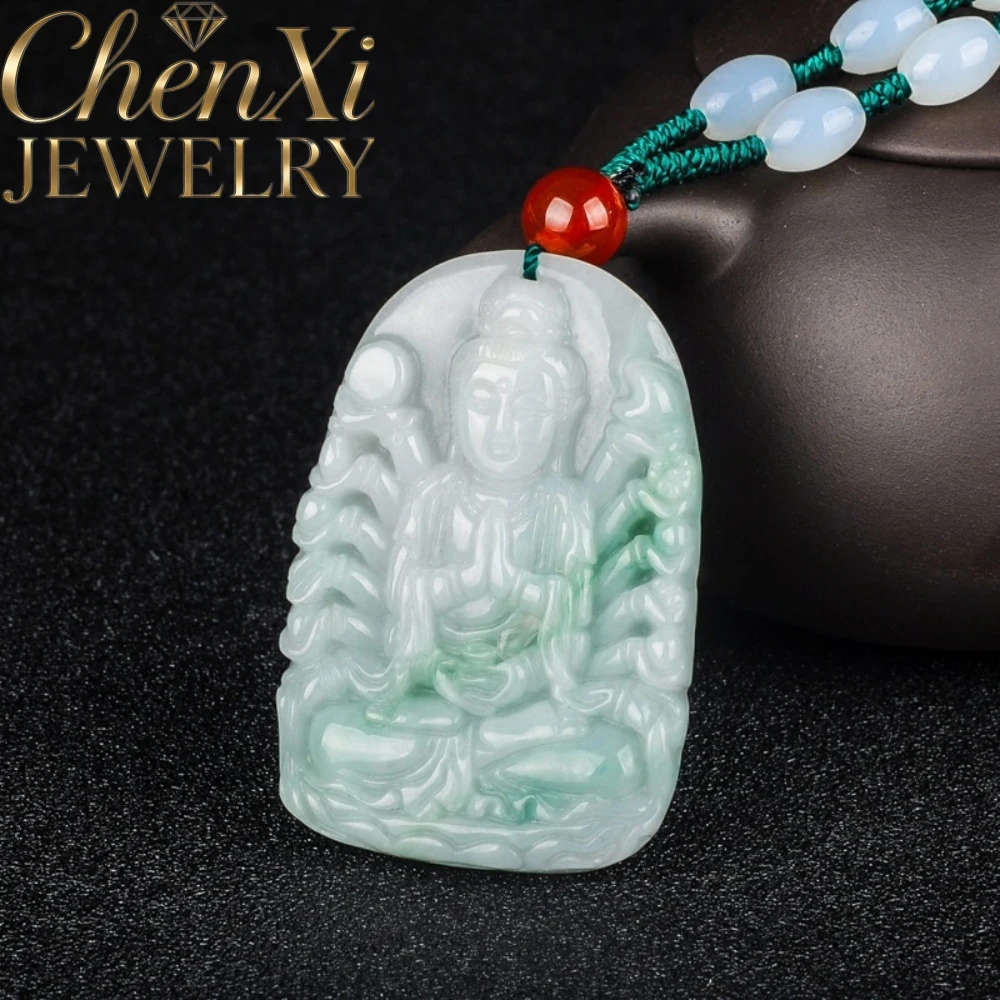 Natural Myanmar Grade A Jadeite Thousand Hand Guanyin Pendant Fine Craft Jade Necklace Stone Jewelry Daily Wear Exquisite Gift