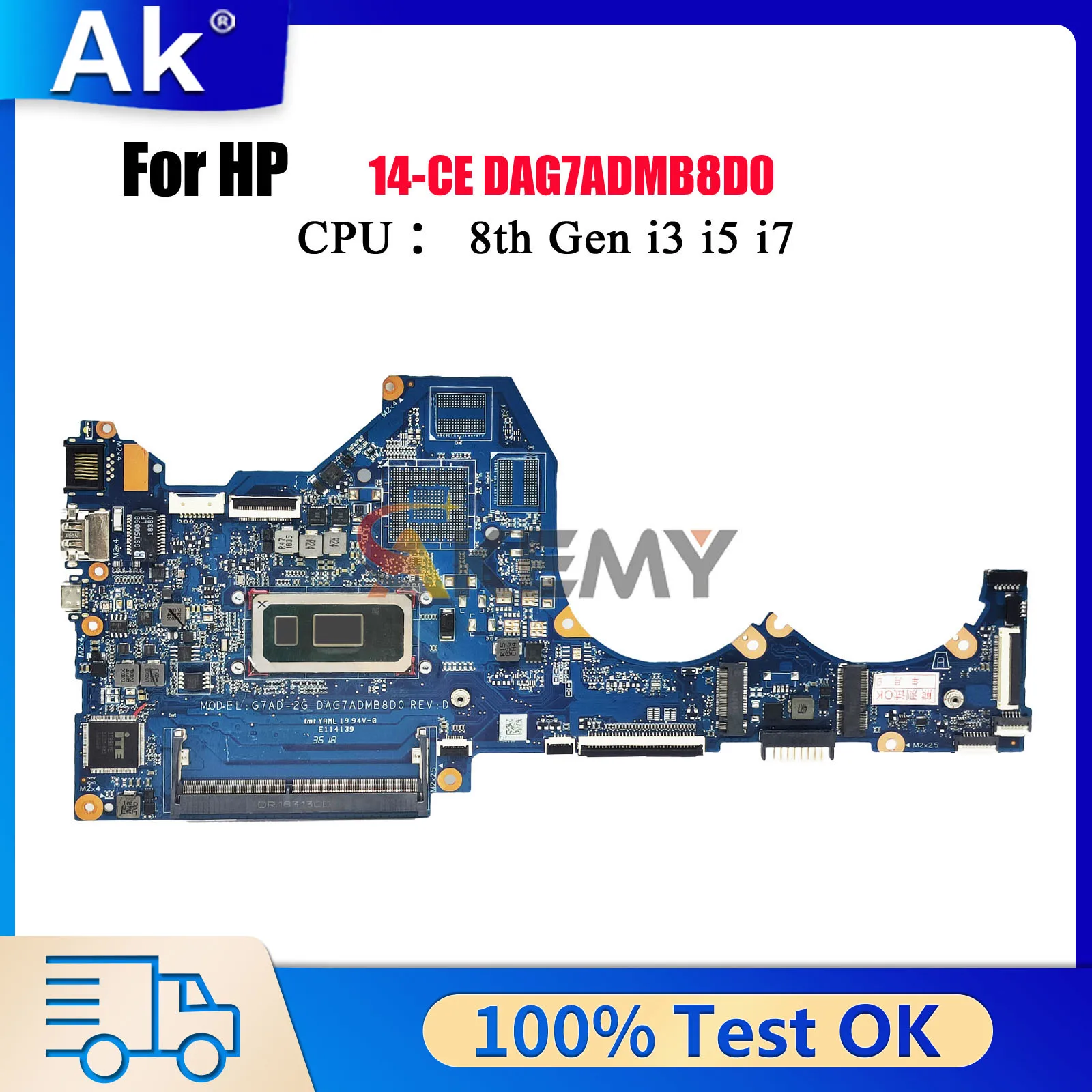 

DAG7ADMB8D0 For HP Pavilion 14-CE Laptop Motherboard L51759-601 L51760-601 With i3 i5 i7 8th Gen CPU UMA 100% Fully Tested
