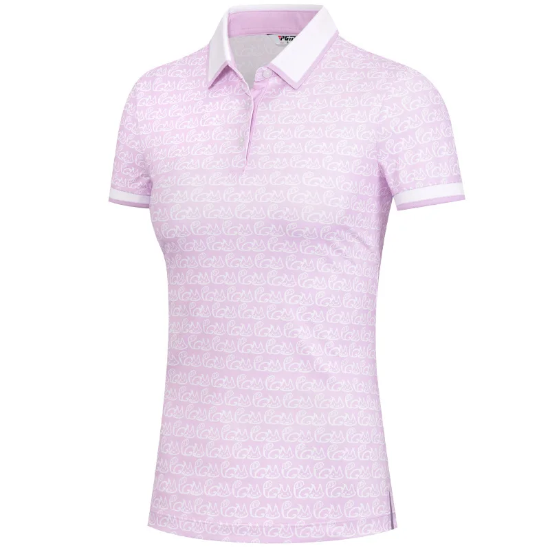 PGM Summer Women Golf Short-Sleeved T Shirt Ladies Shirts Sports Slim Clothes Quick-Dry Breathable Golf Tennis Clothing YF469