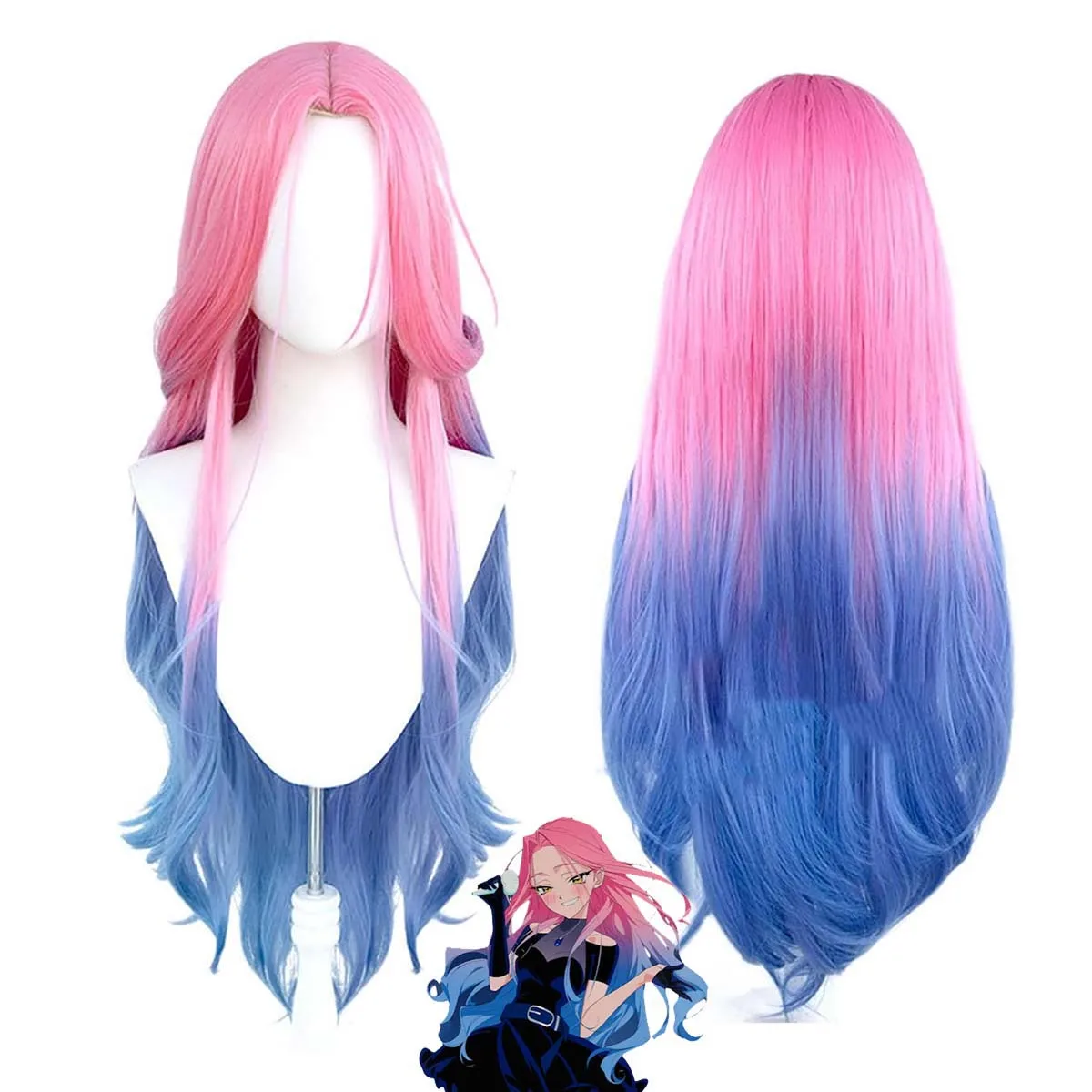 

Реквизит для вечеринки в честь Хэллоуина, женский Мизи, косплей, розовый, синий, окрашенный градиент, термостойкий парик из синтетических волос