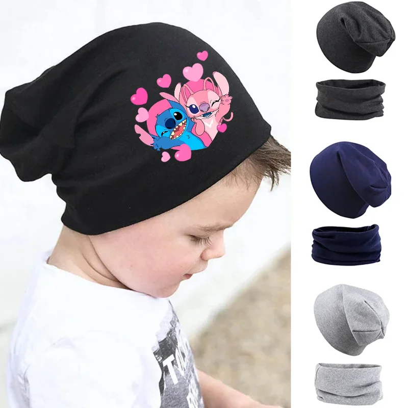 Disney sciarpe cappelli Set Lilo & Stitch Skullies berretti Cartoon Fashion Set di due pezzi berretti inverno caldo ragazzo ragazza regalo di natale