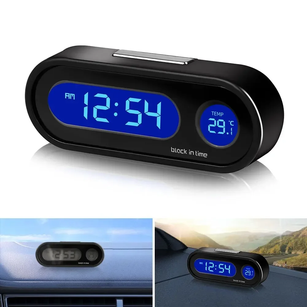 

Car Air Vent Clock with Thermometer LCD Display Night Light Digital Dashboard Time Temperature Monitor for Car Interior