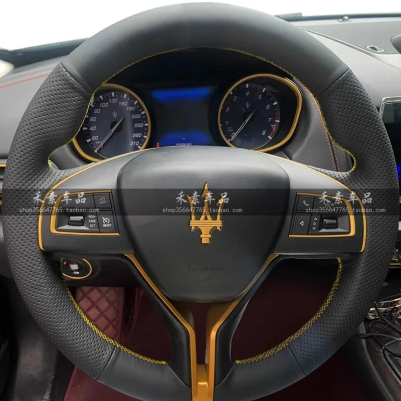 For Maserati Ghibli Levante Quattroporte Hand Stitched blue white Genuine Leather Car Accessories Car Steering Wheel Cover