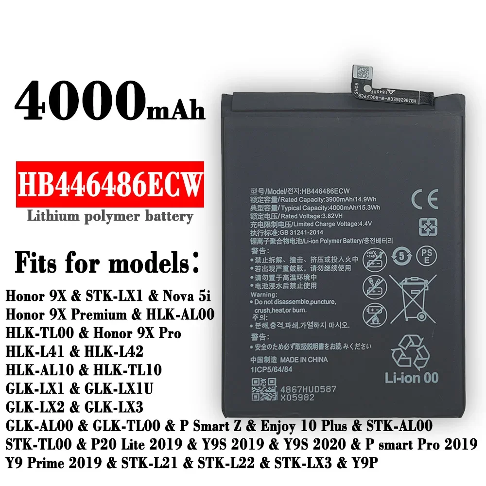 HB446486ECW Replacement Battery For HUAWEI P Smart Z honor 9X Honor 9X Pro Nova5i Enjoy 10 Plus P20 Lite Y9P Y9s New Batteries