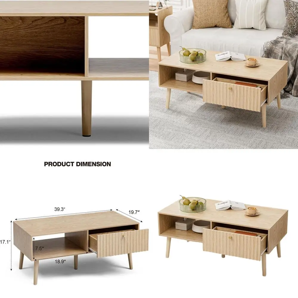 

Bohemian Style Dining Table with Storage Drawers and Solid Oak Legs for Living Spaces