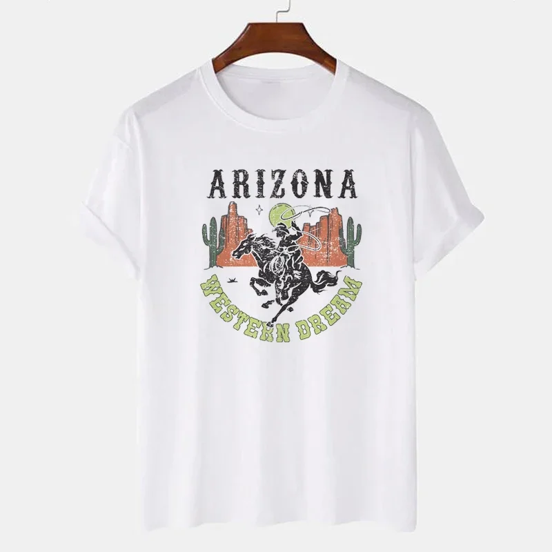 Graphic T Shirt 4301 Arizona Cowboy Desert Cactus Top Western Cowgirl Women's T-Shirt Ladies Loose Short Sleeve Vintage Shirt