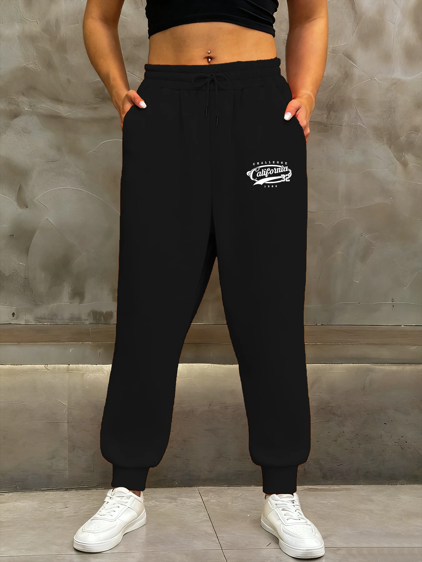 تحدي كاليفورنيا عدد 32 1986 طباعة المرأة الرياضة Sweatpant عادية الشارع بانت الصوف الركض Britches مريح الخريف بنطلون