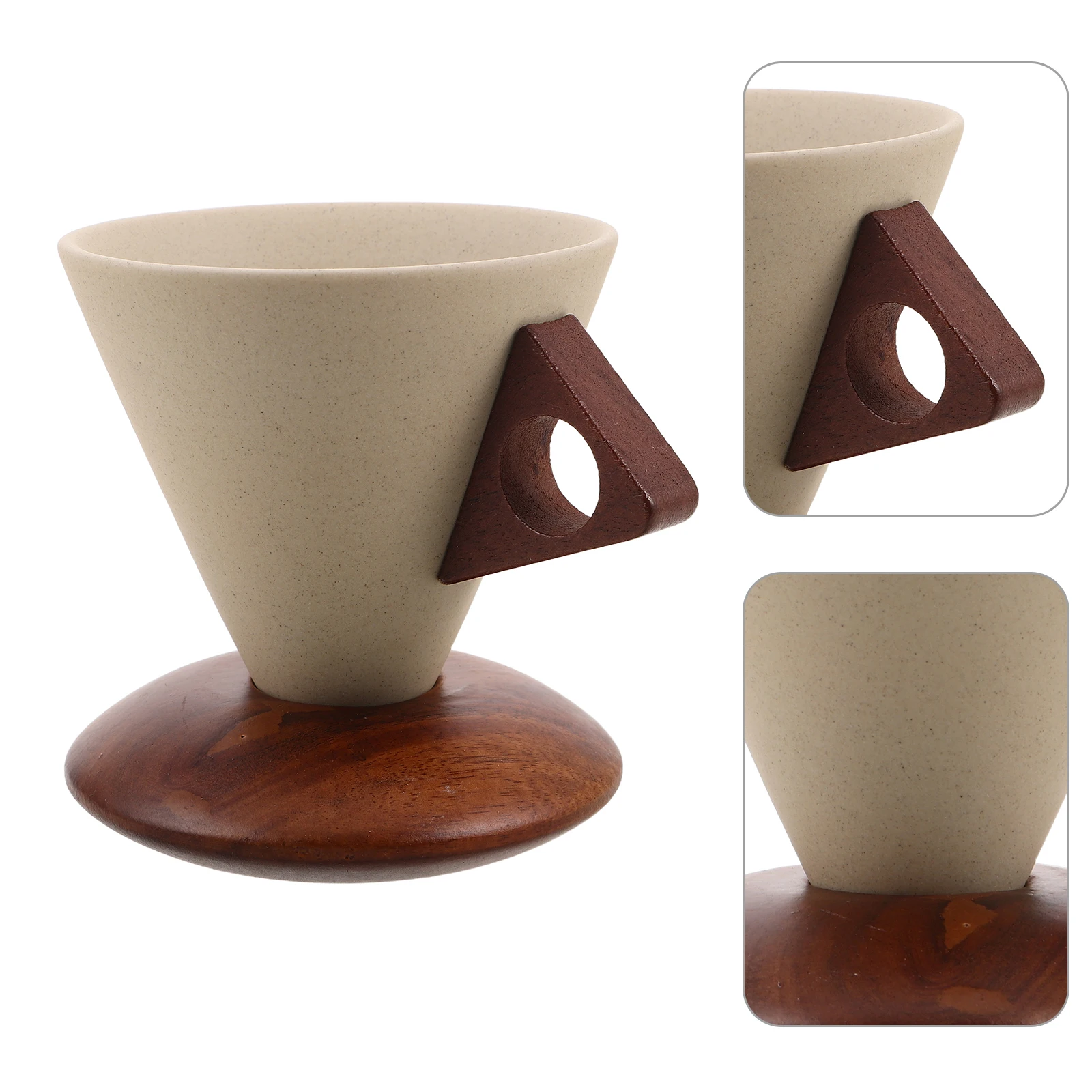 

Ceramic Coffee Mug 250Ml Funnel Shaped Japanese Style With Wooden Base Heat Resistant For Home Office Outdoor Use Small