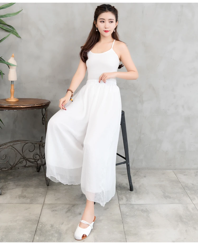 Cintura alta drapeado chiffon calças largas femininas verão fino dança yoga calças casuais fluindo sle design assimétrico longo tro...