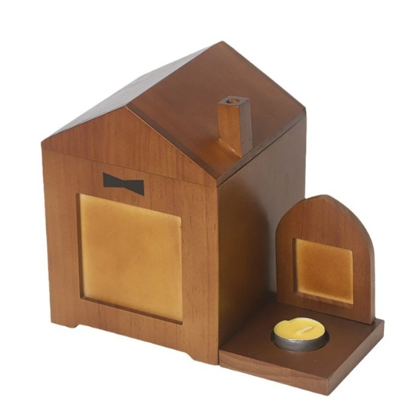 

Wooden Pet Urn with Photo Frame Small House Style Cremation Box for Dogs and Cats Animal Ashes Memorial Keepsake Funeral Box