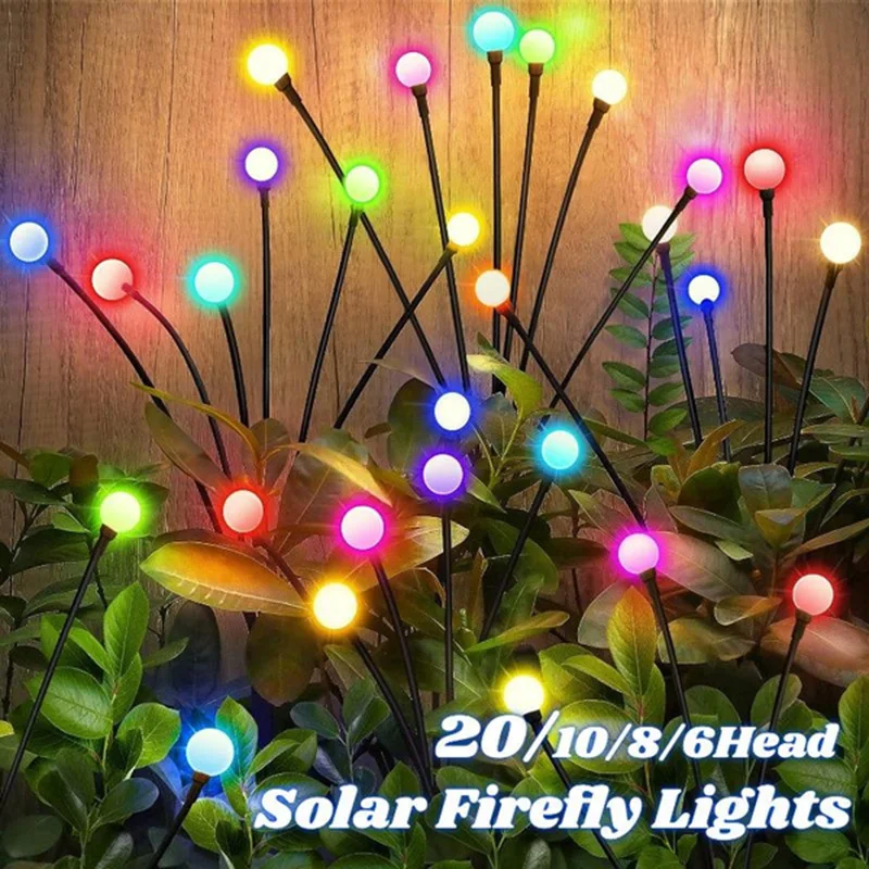 2Pack Solar Firefly Lights Colorful Solar Garden Lawn Lights Outdoor Waterproof Swaying Light for Yard Pathway Xmas Decoration